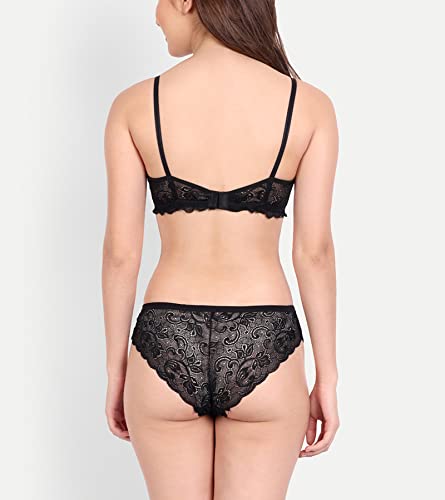 Image of FIMS - Fashion is my style Women Cotton Floral Lace Padded, Non-Wired, Full Coverage, Seamless Bra Panty Set, Multicolor, Lingerie Set