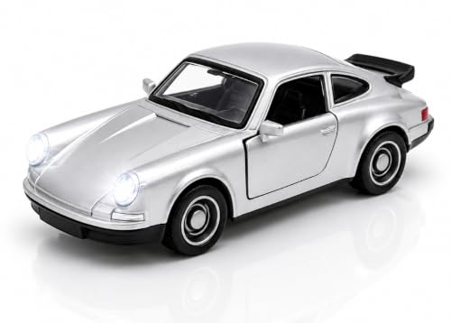Image of 1:36 Scale 911 Die-Cast Alloy Toy Car - Pull-Back Metal Sports Car with Openable Doors, LED Lights & Sound - Collectible Model for Kids, Boys & Enthusiasts (Silver)