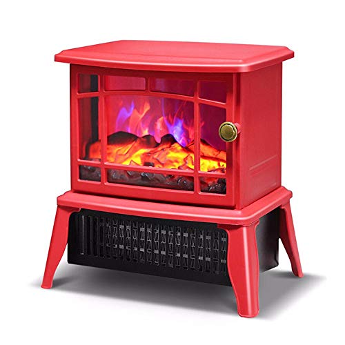 SSCYHT Cheminée Electrique Portable Poêle à Bois Intérieur Petit Radiateur Autoportant avec Effet Flamme Réaliste Bûches Design Vintage pour Coins 1500W,Rouge
