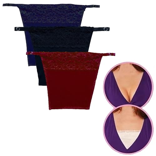 Image of Cotton Clip On Camisole for Women Mock Lace Cleavage Cover Deep Neck Cover Up Inner Cami Secret Slip Insert for Tops Dresses Saree Blouses Breathable Free Size Set of 3