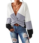 Pink Queen Women's 2024 Casual Pullover Sweaters Sexy V Neck Long Sleeve Twsit Knot Cropped Knit ...