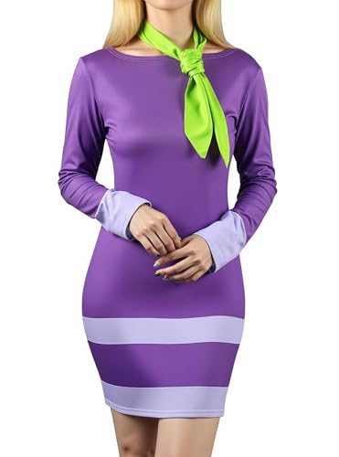 Halloween Party Costume Women's Purple Bodycon Dresses with Green...