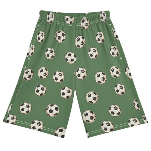 ALAZA Football Ball Soccer Green Pajama Shorts Elastic Waist Casual Sleep Shorts with Pockets Size 6-14