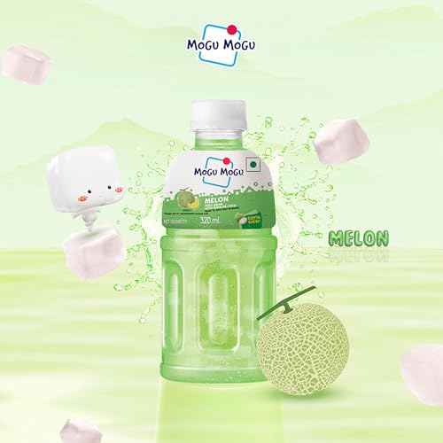 Image of Mogu Mogu Melon Juice with Nata de Coco Jelly 320ml (Pack of 6) | Refreshing Tropical Thai-Made Sip & Chew Beverage