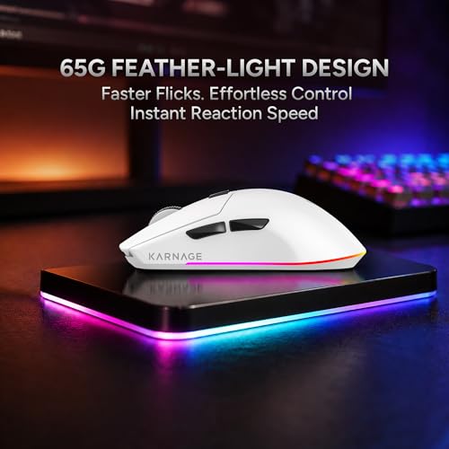 Image of KARNAGE by EVM Templar Tri-Mode Wireless RGB Gaming Mouse | 16000 DPI | 65g Lightweight | BT + 2.4G + Wired | 14 RGB Modes | Advance Software | 1000Hz Polling | PC /Mac | White | 2 Years Warranty