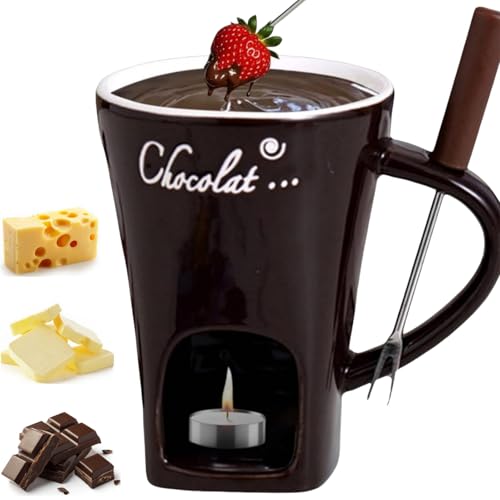 Chocolate Melting Cup, Chocolate Fondue Mug, Mini Chocolate Fondue Set With Forks For Date Night Birthday Wedding Gifts (Coffee)