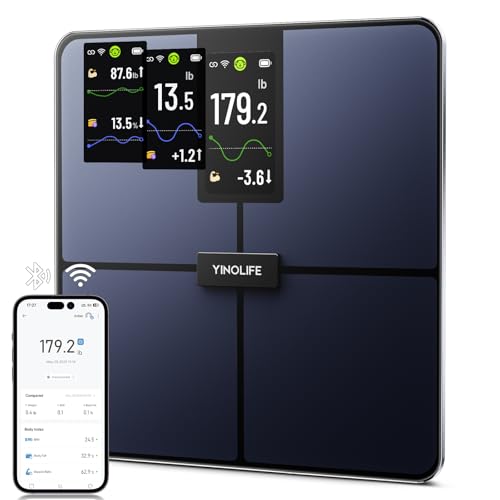 YINOLIFE Smart Scale for Body Weight, 4.3" Color Display Digital Weight Scale, High Precision Wi-Fi Bathroom Scale with BMI, Body Fat, Muscle Mass, 20 Body Composition Scale Sync App, 400 lbs, Black