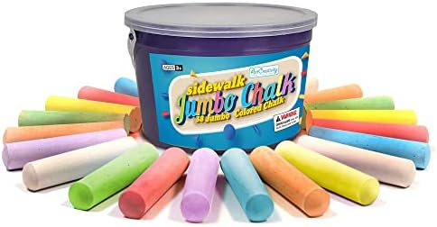 ArtCreativity Jumbo Sidewalk Chalk Set in 7 Colors, 38 Colorful Chalk Pieces in Storage Bucket, Portable, Dust Free & Washable, For Driveway, Pavement, Outdoors, Arts & Crafts Gift for Kids