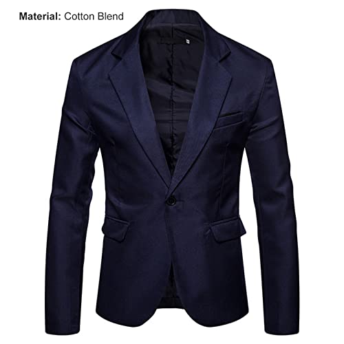 Terno masculino blazer de lapela de cor pura, botão único, cor lisa, elegante, Azul marinho, XG