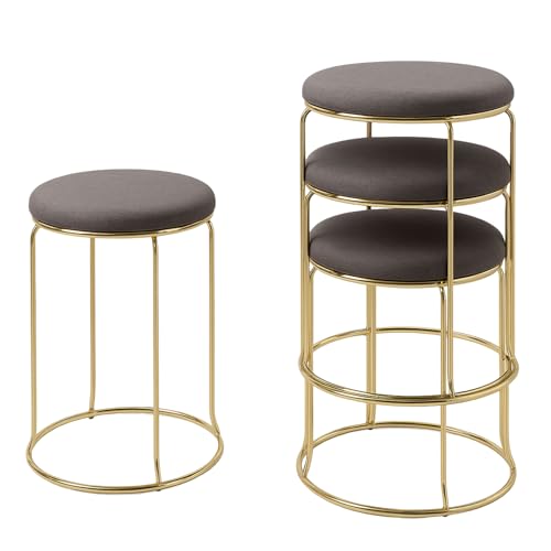 Kings Brand Furniture 4-Pack Stack Stools, Upholstered w/Metal Legs Backless Stackable 18" Stool, Dining Room Kitchen Chairs, Grey
