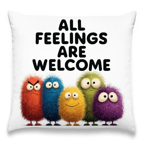All Feelings Welcome Monsters Throw Pillow Covers Decor Gifts for Teens & Kids, Emotional Support Quote Decorative Decor Pillows Covers for Couch Sofa...