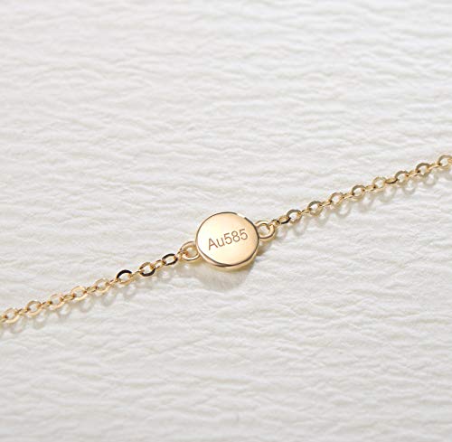 Fancime 14K Solid Yellow Gold Dot Disc Round Circle Coin Strand Love Bracelet Dainty Everyday Fine Minimalist Jewelry Anniversary Friendship Gifts For Women, 6" + 1" #TOP4