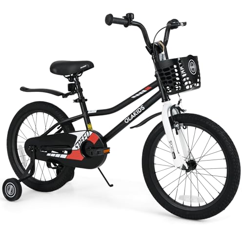 Image of Olakids Kids Bike, 12 14 16 18 Inch Toddlers Bike with Training Wheels Basket Adjustable Seat and Handlebar, Handbrake and Coaster Brake, Children's Bicycle for Boys Girls 3-8 Years Old