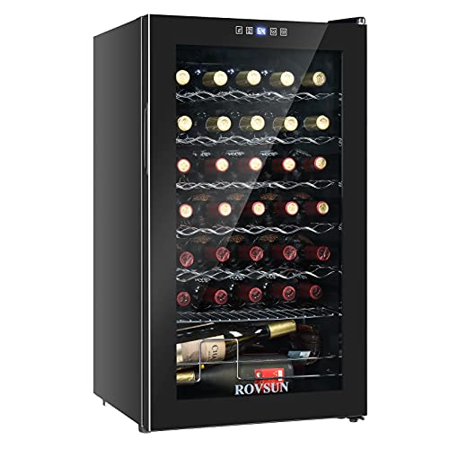 ROVSUN 34 Bottle Wine Cooler Refrigerator, Freestanding Compressor Wine Chiller, Beverage Wine Fridge with Digital Temperature Control & Double-layer Glass Door for Red White Wine, Champagne, Beer