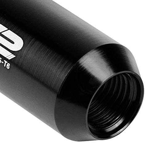 Image of J2 Engineering 20 Pcs 7075 Aluminum Tall Open End M12 x 1.25 Lug Nuts Set w /Socket Adapter, Black, Fit Conical Seat, LN-T7-003-125-BK