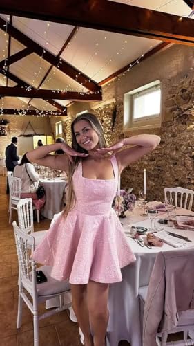 Sparkly Sequin Homecoming Dresses Short with Bow Square Neck A-Line Prom Cocktail Party Gown for Women4