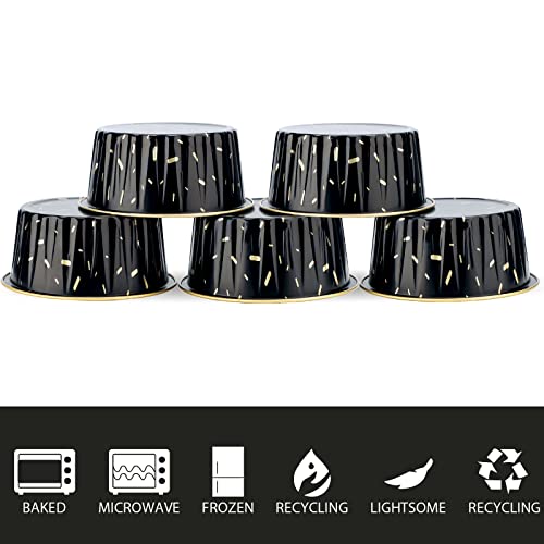 Eusoar Disposable Baking Cups, 25Pcs 5Oz Foil Dessert Cups Aluminum Baking Cupcake Liners, Meteor Shower Black Disposable Ramekins Creme Brulee Cups, Mini Pudding Pie Pans For Parties Catering #TOP2