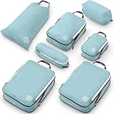 Large Compression Packing Cubes for Travel-Packing Cube Luggage Organizers 7 Piece Set for Checked Luggage-Ultralight, Expandable/Compression Bags by TRIPPED Travel Gear (DustyTeal/White)
