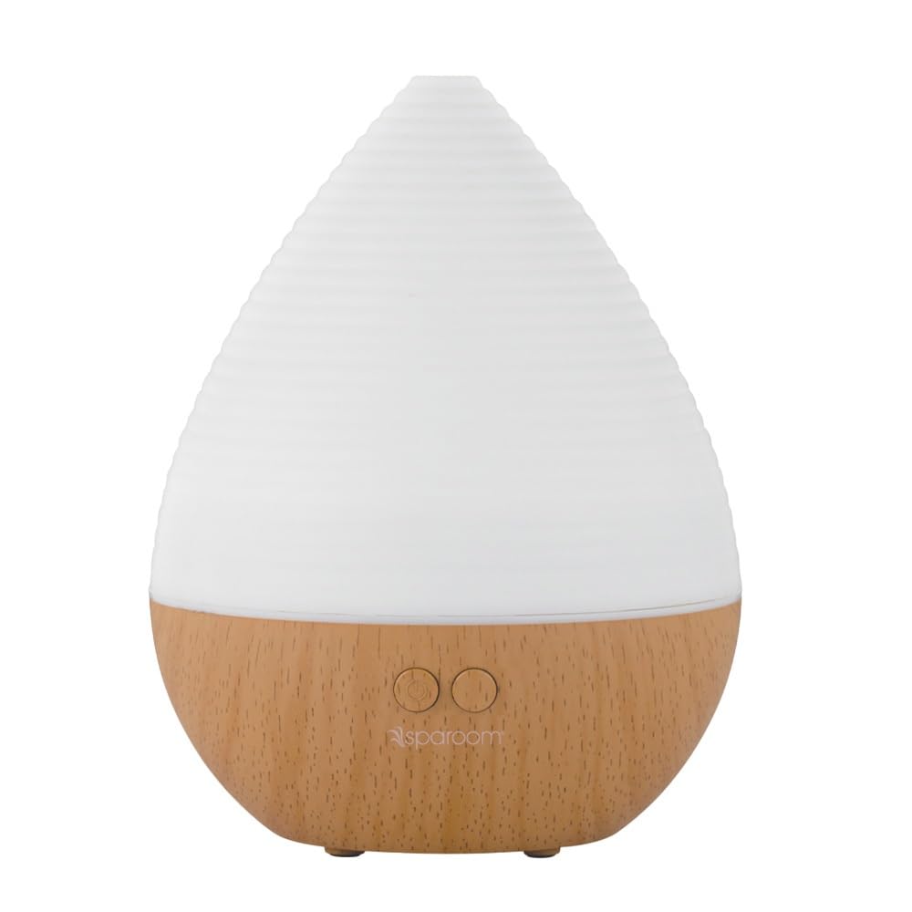 SpaRoom BotanicAir Aromatherapy Ultrasonic Misting Essential Oil Diffuser with Light Features, White Ribbed Top with Woodgrain