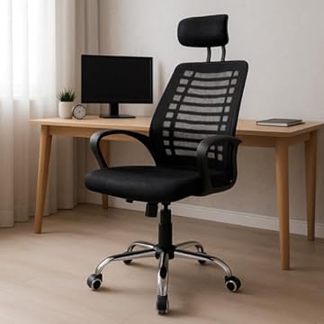 Cadeira De Escritório Presidente Simples Ergonômica Tela Mesh Simples Com Apoio e Sistema Relax Ribs Preta