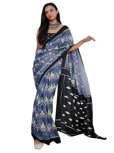 Sari de algodón Ikat para mujer solución textil cómoda con blusa a juego
