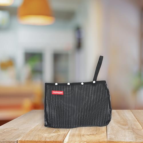 Image of Medium 4 Snaps Mesh Travel Knitting Bag with Snap Opening, Lightweight Nylon Storage Pouch for Yarns, Needles and Accessories (Black)