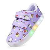 YESKIS Toddler Shoes Girls Light Up Shoes Vivaki LED Canvas Cartoon Casual Walking Tennis Sneakers for Toddler Purple 6