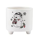 Napco Whimsical Snowman Ceramic Planter Pot with Feet 4 Inch Tall White & Black Festive Décor for Indoor Plants, Succulents, Herbs