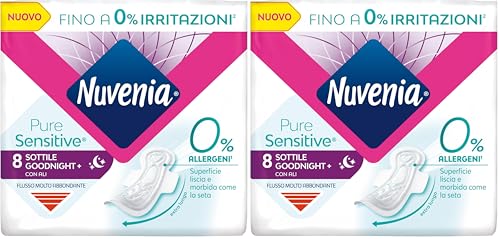 Nuvenia - Assorbente Pure Sensitive Sottile Notte con Ali - Confezione da 16 Assorbenti