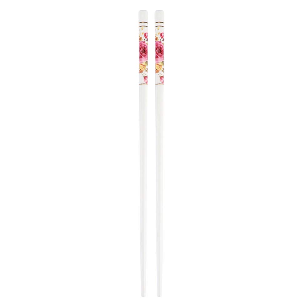 Ensemble de baguettes en céramique de Style européen avec boîte en bois, antidérapantes, facile à choisir, cadeau de luxe pour la famille et les amis (Motif de fleurs 1)