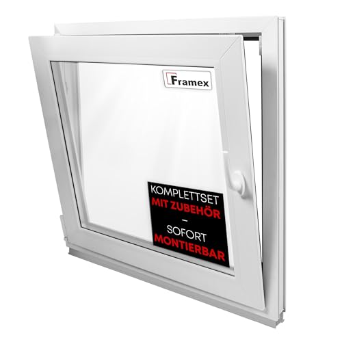 Framex Kellerfenster Fenster Kunststofffenster Weiß Breite x Höhe 40 x 50 cm (400 x 500 mm) 2-fach (32 mm) Dreh Kipp DIN Links - Premium - Alle Größen