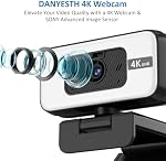 4K Computer Webcam for PC-Sony 1/2.55" Sensor, USB Webcam with Microphone and Light, Work for Meetings, Streaming, etc. Web Camera with AI Auto Focus, Flip, Filter, Tripod, Plug & Play