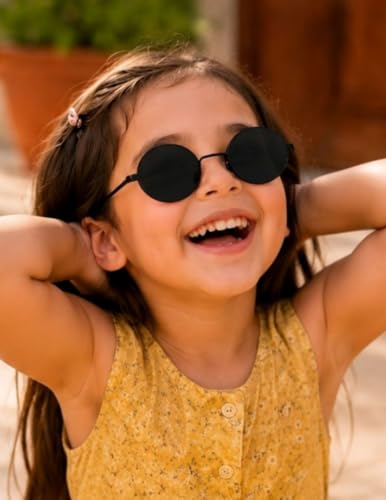 Image of BookMyCostume Kids Round Black Sunglasses - Circular Sunshades for Boys and Girls - Fashion Summer Outdoor Eyewear Accessory for Birthday, Photo Shoots, and Fancy Dress | Aged 2 to 8 Years