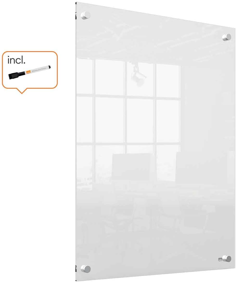 Nobo Transparent Acrylic Mini Wall Mounted Whiteboard, Modern Memo Board, Dry Erase, Frameless, 600 x 450 mm, Includes Marker Pen, Clear, 1915621