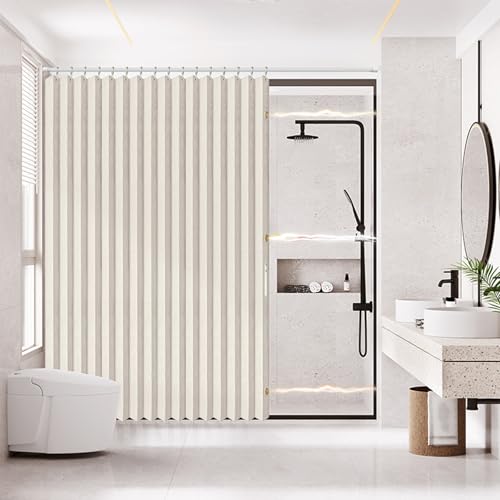 AJAZZ Magnetic Folding Shower Curtains Fabric Polyester Material Waterproof Shower Curtain Suitable for Family Hotel Homestay (Natural,77" W x 78" L) 1 Panel