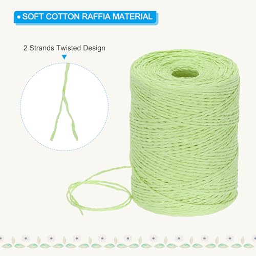 Image of PATIKIL Natural Cotton Raffia Yarn 328 Yard, Crochet Raffia Paper Ribbon for DIY Sun Hat Beach Bag Crochet Yarn Wrapping Knitting, Light Green