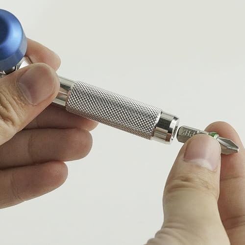 Image of 711L Lollipop Bit Driver - Pocket EDC Screwdriver with Retractable Lever for Extra Torque - Interchangeable 1 /4 inch Hex Bit Driver (Stainless Steel Blue)
