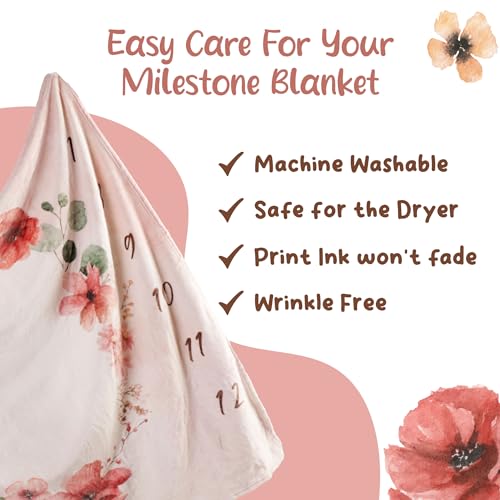 Image of KooKooBaby Monthly Baby Milestone Blanket, 47 inchx47 inch Premium Fleece Baby Milestone Blanket with Felt Marker, Floral Blush