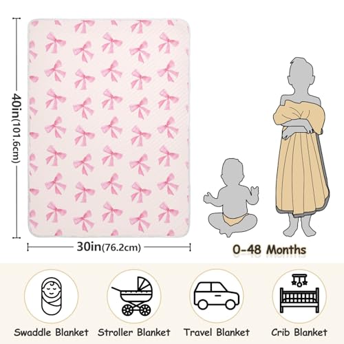 Image of Pink Bow Baby Blanket Cotton Cozy Throw Blanket Warm Nursery Swaddle Receiving Toddler Blankets 30 inch x 40