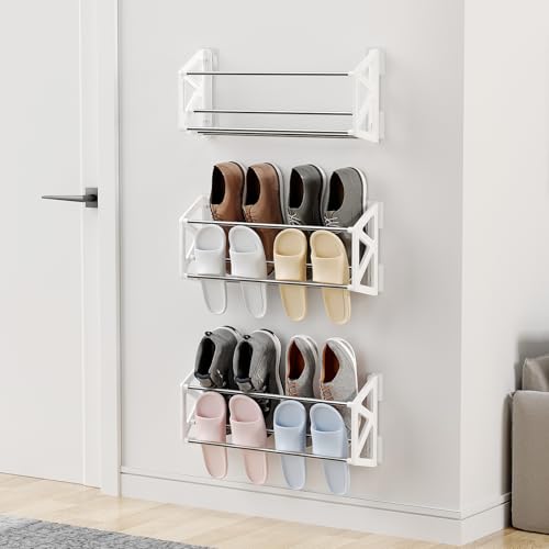 Hanging-Shoe-Rack-for-RV-3-Pack-Wall-Shoe-Rack-with-Sticky-Adhesive-Strips-Slim-Shoe-Rack-Shoe-Holder-Holds-12-Pairs-of-Shoes-Space-Saving-Wall-Mounted-Shoe-Shelf-for-Camper-White Hanging Shoe Rack for RV 3 Pack Wall Shoe Rack with Sticky Adhesive Strips Slim Shoe Rack Shoe Holder Holds 12 Pairs of Shoes Space Saving Wall Mounted Shoe Shelf for Camper White