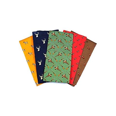 Pack of 5 Soprano luxury 100% cotton country handkerchiefs - Featuring partridge, stags, pheasants, pointers & foxes, 40cm x 40cm square, One Each of Yellow / Brown / Green / Red / Blue Cover