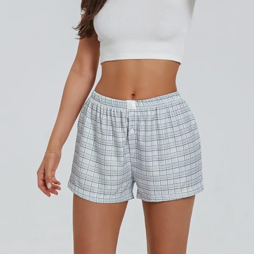 Image of Womens Boxer Shorts Y2k Lounge Pj Shorts Low Rise Striped Pajamas Sleep Lounge Plaid Gingham Micro Short Pants