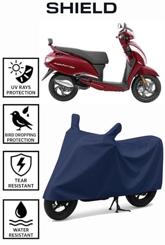 Image of Shield Heavy Duty Scooty Cover for Tvs Jupiter 125 All-Season, Tear-Proof Fabric | with Side Mirror Pocket & Buckle Belt | Tvs Jupiter 125 Scooty Cover