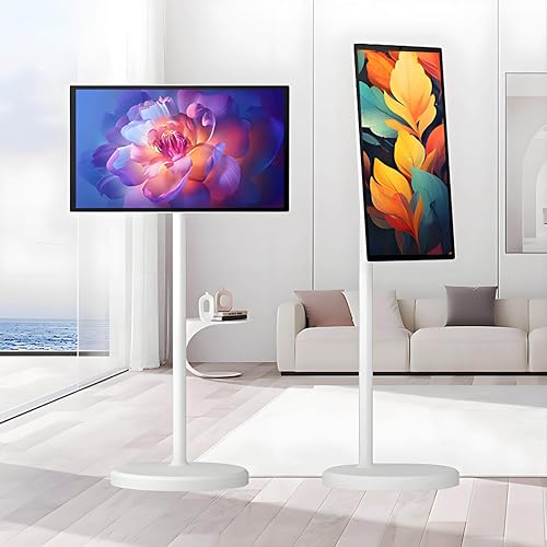 VsyPtyc Televisor portátil Inteligente FHD de 21,5 Pulgadas, Android 12, batería integrada de 4 a 6 Horas, Tableta con Ruedas, batería integrada de 6000 mAh, rotación Completa 4+64G