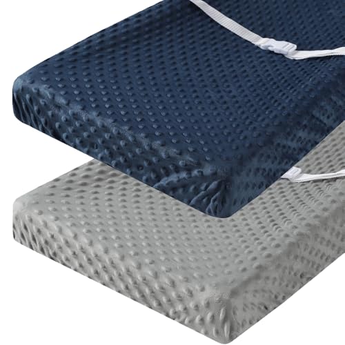 Image of Dot Changing Pad Cover for Baby Boy and Girl 2 Pack Set Ultra Soft Solid Navy and Grey