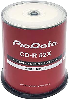 PioData CD-R 52X 700MB Moisture Resistant White Inkjet Printable - 100 Disc Cake Box Spindle