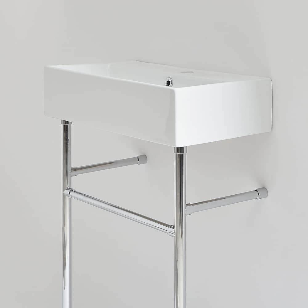 Milano Chrome Dalton White Ceramic 1 Tap Hole Bathroom Basin Sink Washstand - 550Mm X 310Mm
