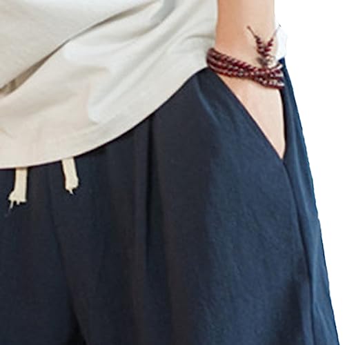 JEsilunmaMY Men's Summer Casual Cotton Linen Pants Elastic Waist Slacks Straight Harem Pants Solid Color Beach Lounge Pants2