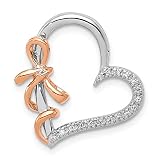 Avariah 14k Two-Tone Gold White and Rose Diamond Polished Heart w/Bow Chain Slide