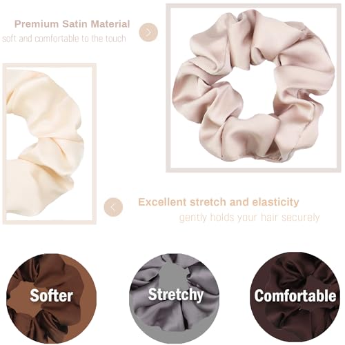 VENUSTE Scrunchies for Women Premium Satin Softer Than Silk, Bobbles Hair Bands for Women's Hair Accessories, 12 Pack (Neutral Colors) - Image 2